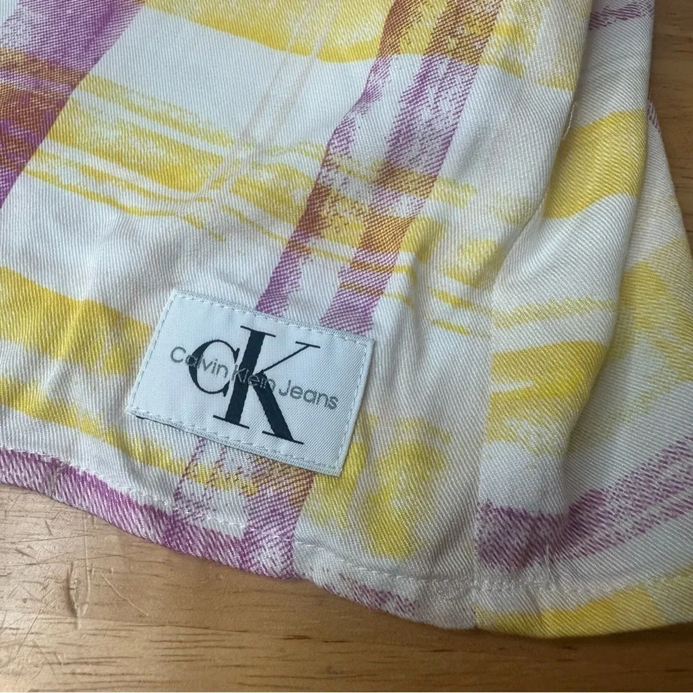 Calvin Klein Girls Yellow Purple Plaid Dress with Elastic XL Adjustable Straps